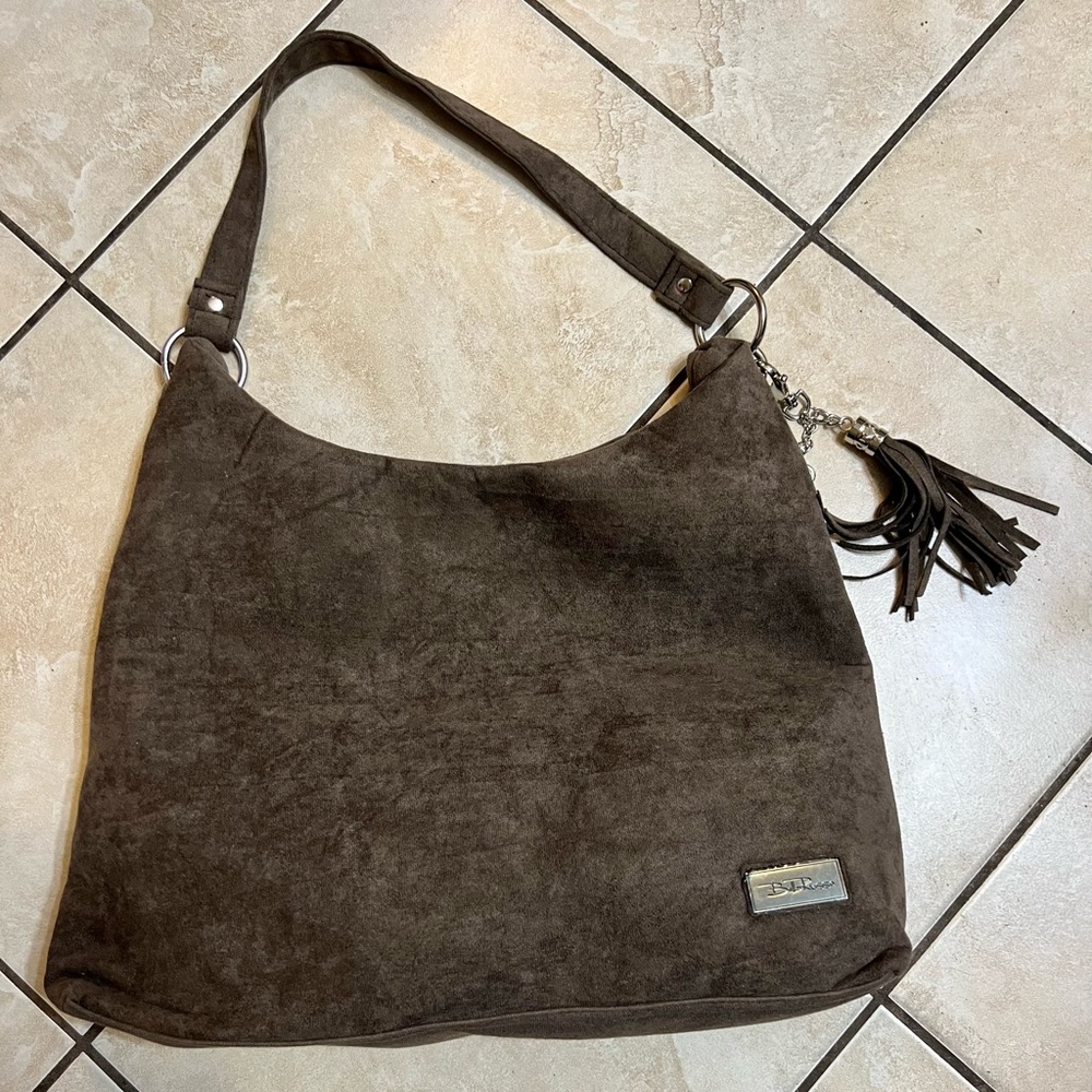 Brown Suede slouch bag handbag shoulder bag